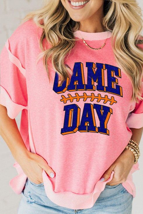 Touchdown Style Game Day Football Graphic Raw Seam Tee