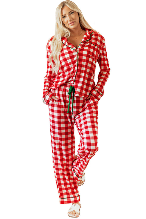 Traditional Plaid Print Notched Collar Long Sleeve Pajama Set