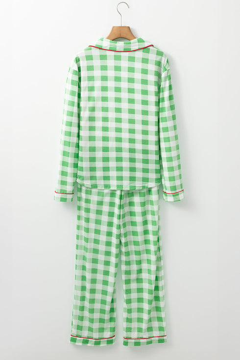 Traditional Plaid Print Notched Collar Long Sleeve Pajama Set