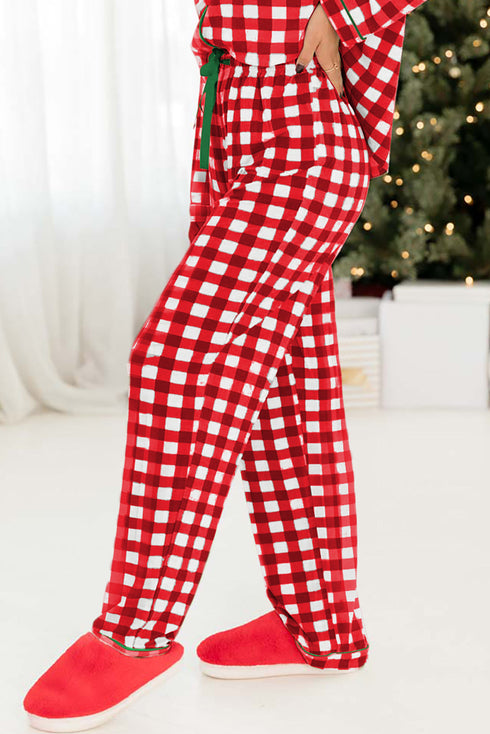 Traditional Plaid Print Notched Collar Long Sleeve Pajama Set
