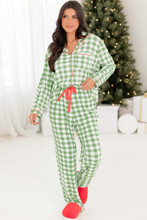 Traditional Plaid Print Notched Collar Long Sleeve Pajama Set