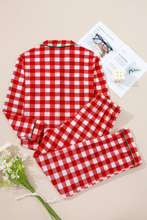 Traditional Plaid Print Notched Collar Long Sleeve Pajama Set
