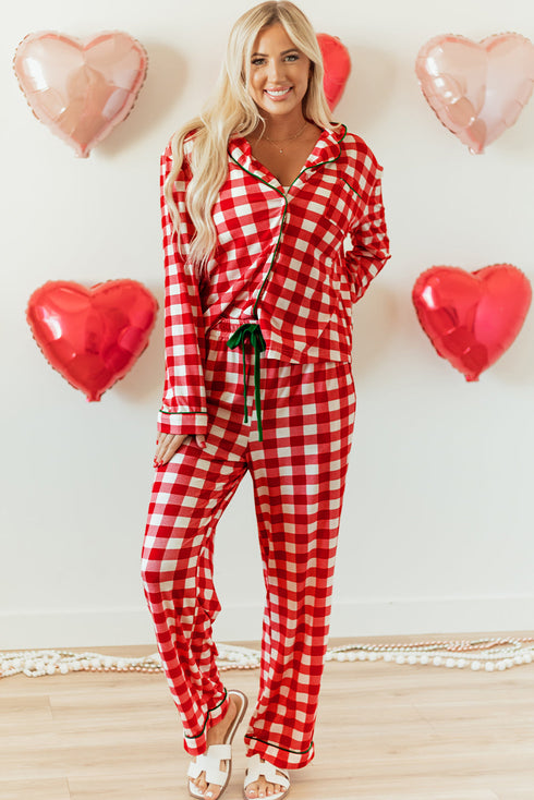 Traditional Plaid Print Notched Collar Long Sleeve Pajama Set