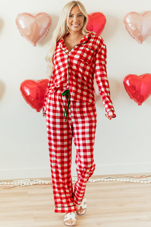 Traditional Plaid Print Notched Collar Long Sleeve Pajama Set
