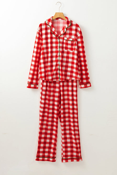 Traditional Plaid Print Notched Collar Long Sleeve Pajama Set