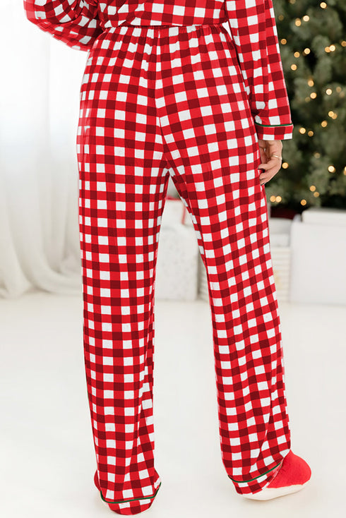 Traditional Plaid Print Notched Collar Long Sleeve Pajama Set