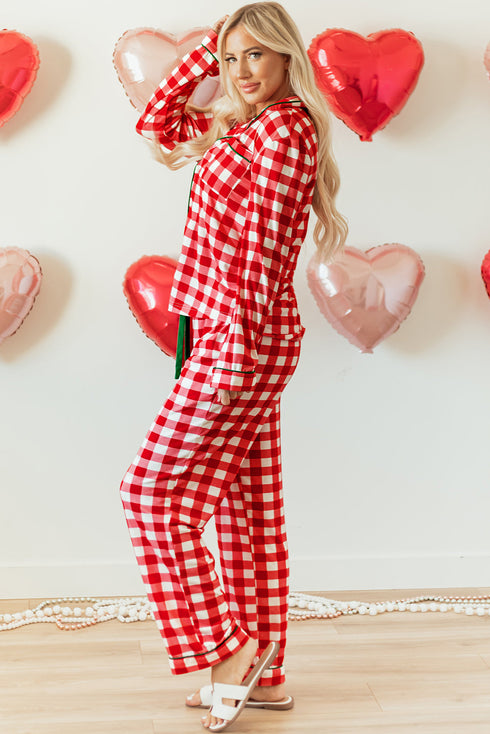 Traditional Plaid Print Notched Collar Long Sleeve Pajama Set