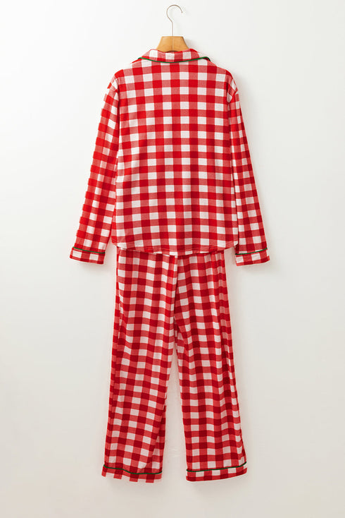 Traditional Plaid Print Notched Collar Long Sleeve Pajama Set