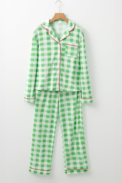Traditional Plaid Print Notched Collar Long Sleeve Pajama Set