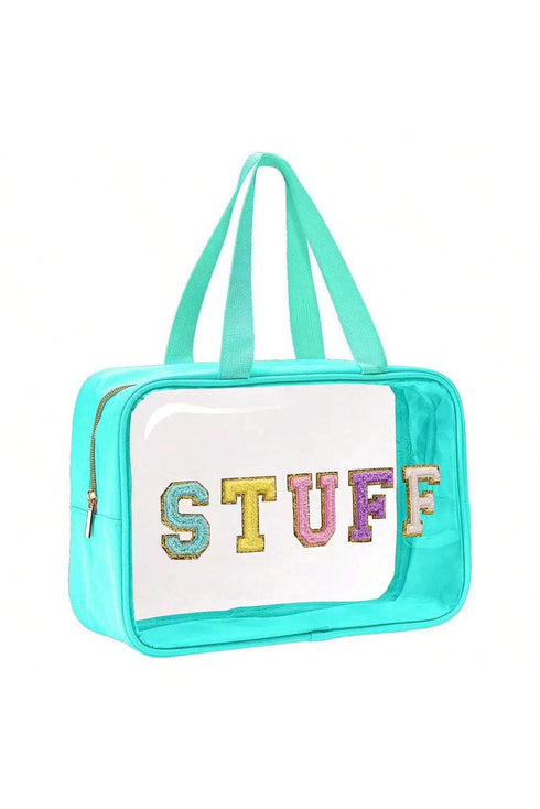 Transparent Chenille Letter Patch Travel Cosmetic Makeup Bag