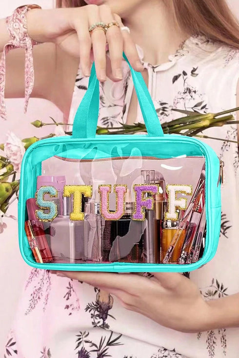 Transparent Chenille Letter Patch Travel Cosmetic Makeup Bag