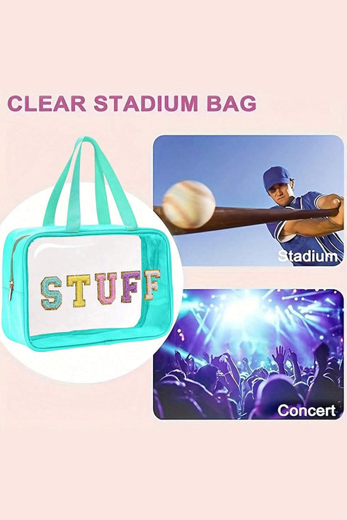 Transparent Chenille Letter Patch Travel Cosmetic Makeup Bag