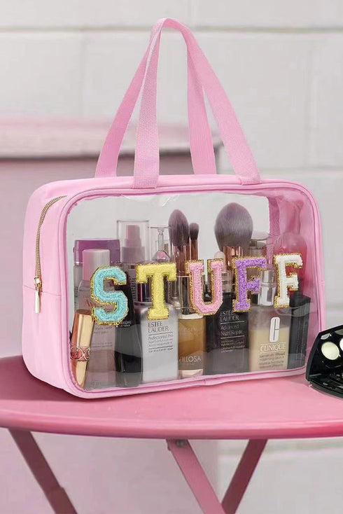 Transparent Chenille Letter Patch Travel Cosmetic Makeup Bag
