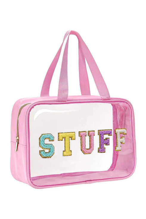 Transparent Chenille Letter Patch Travel Cosmetic Makeup Bag