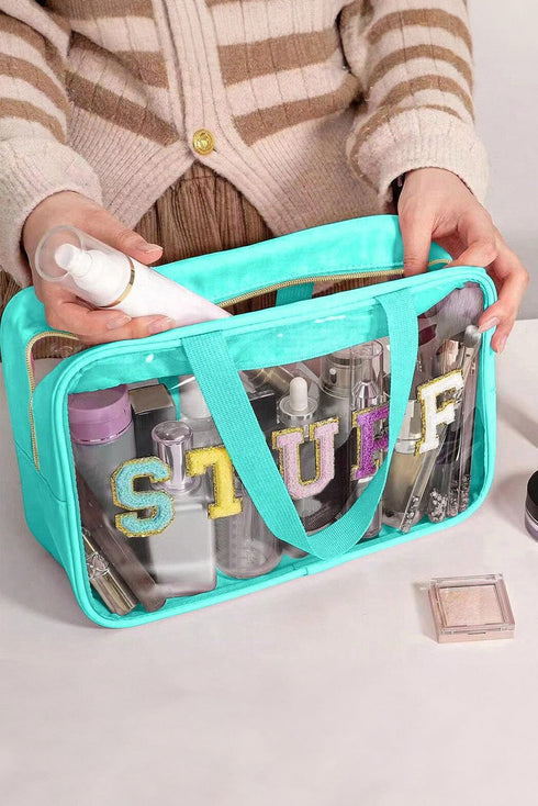 Transparent Chenille Letter Patch Travel Cosmetic Makeup Bag