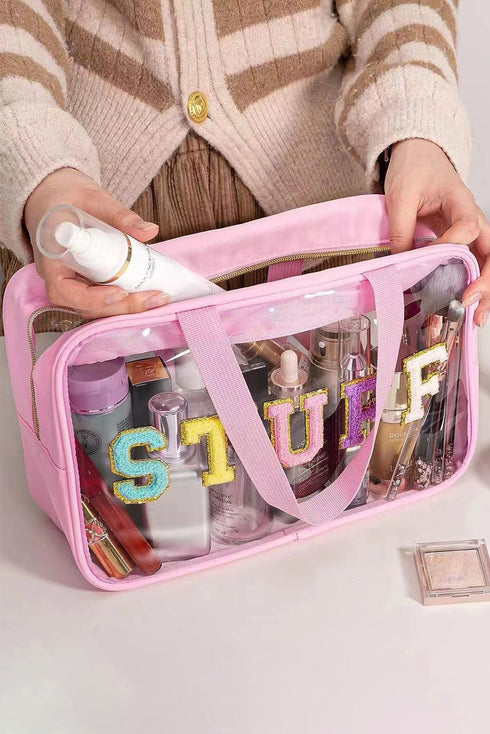 Transparent Chenille Letter Patch Travel Cosmetic Makeup Bag