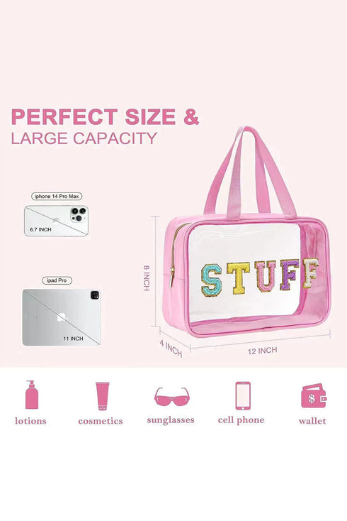 Transparent Chenille Letter Patch Travel Cosmetic Makeup Bag
