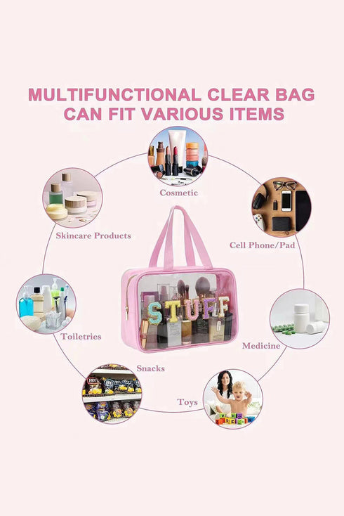 Transparent Chenille Letter Patch Travel Cosmetic Makeup Bag
