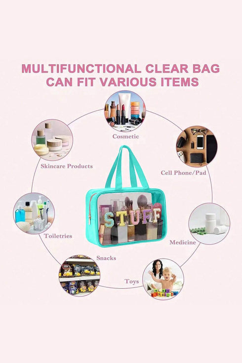 Transparent Chenille Letter Patch Travel Cosmetic Makeup Bag
