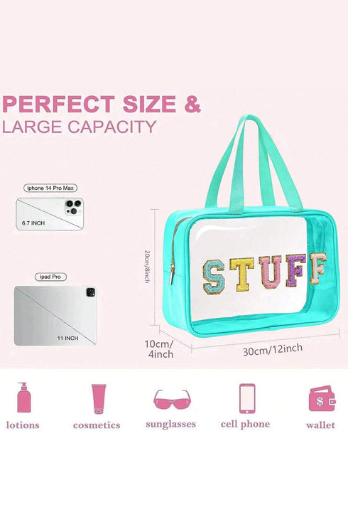 Transparent Chenille Letter Patch Travel Cosmetic Makeup Bag