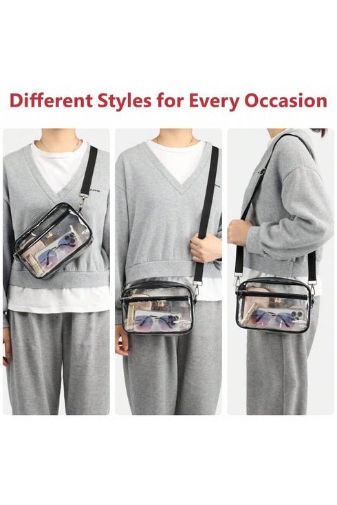 Transparent Multi Pocket Adjustable Strap Shoulder Bag