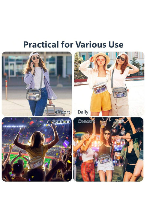 Transparent Multi Pocket Adjustable Strap Shoulder Bag