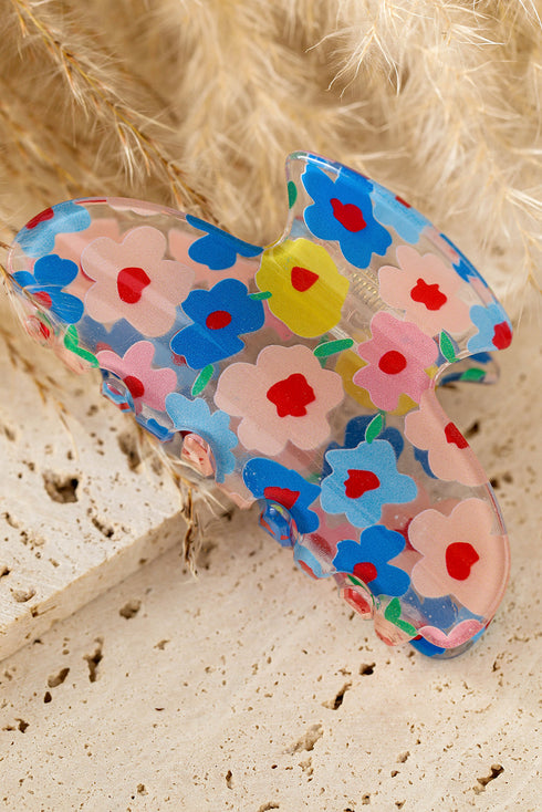 Transparent PVC Floral Patterned Structured Hair Clip