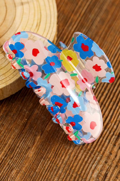 Transparent PVC Floral Patterned Structured Hair Clip