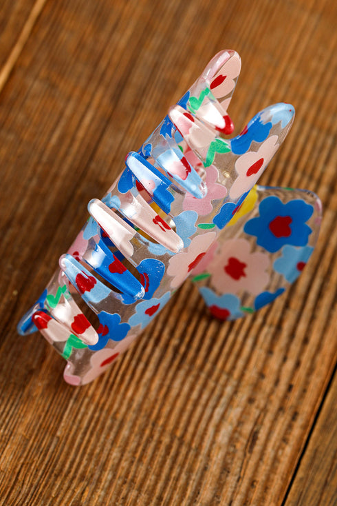 Transparent PVC Floral Patterned Structured Hair Clip