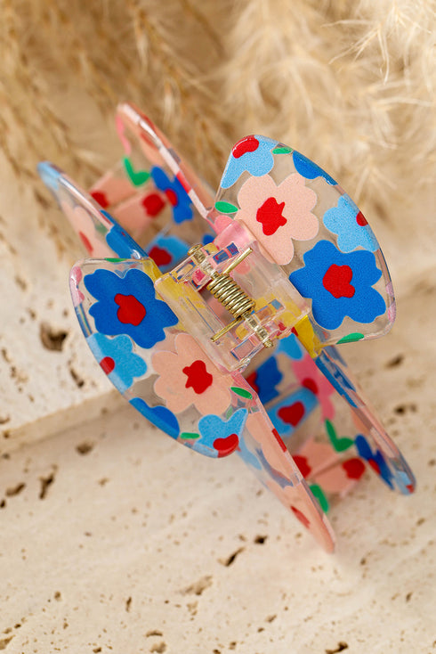Transparent PVC Floral Patterned Structured Hair Clip