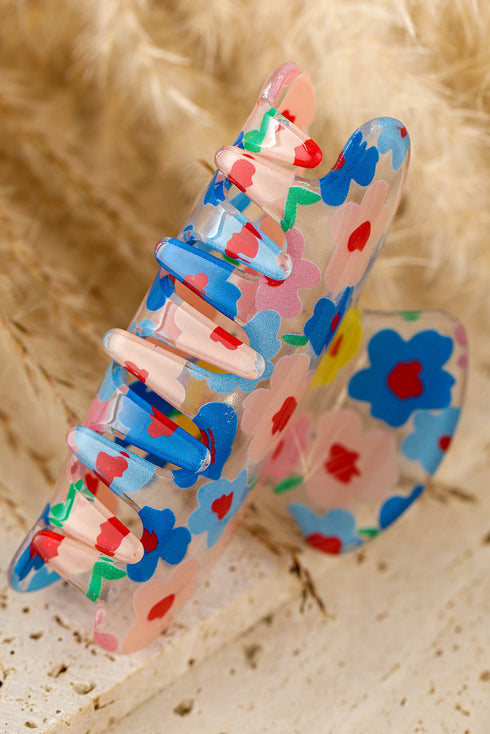 Transparent PVC Floral Patterned Structured Hair Clip