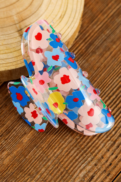 Transparent PVC Floral Patterned Structured Hair Clip