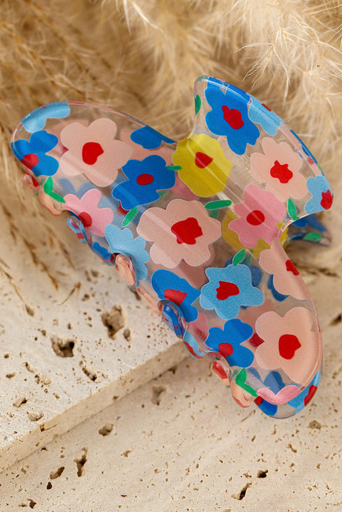 Transparent PVC Floral Patterned Structured Hair Clip