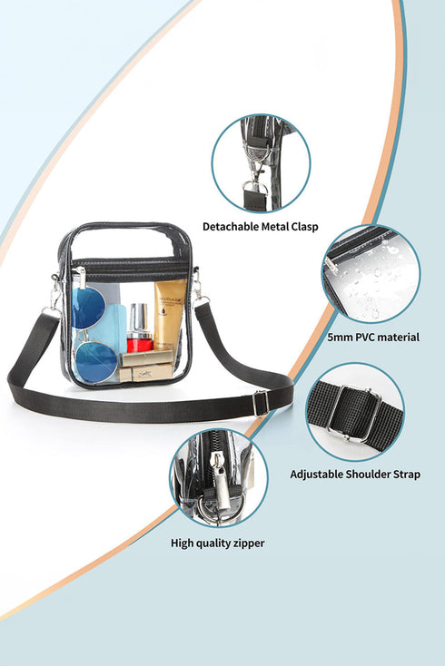 Transparent PVC Zippered Front Mesh Pocket Crossbody Bag