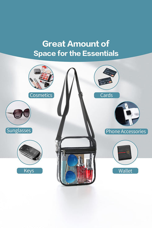 Transparent PVC Zippered Front Mesh Pocket Crossbody Bag