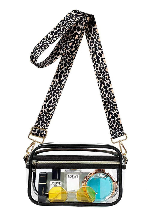 Transparent Rectangular Crossbody Bag With Wide Patterned Strap