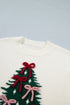 Tree Bow Applique Drop Shoulder Knit Sweater