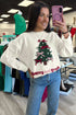 Tree Bow Applique Drop Shoulder Knit Sweater