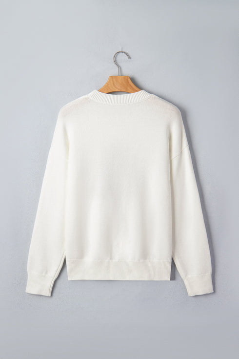 Tree Bow Applique Drop Shoulder Knit Sweater