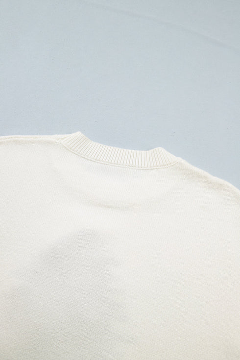 Tree Bow Applique Drop Shoulder Knit Sweater