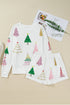 Tree Graphic Long Sleeve Top And Striped Shorts Lounge Set