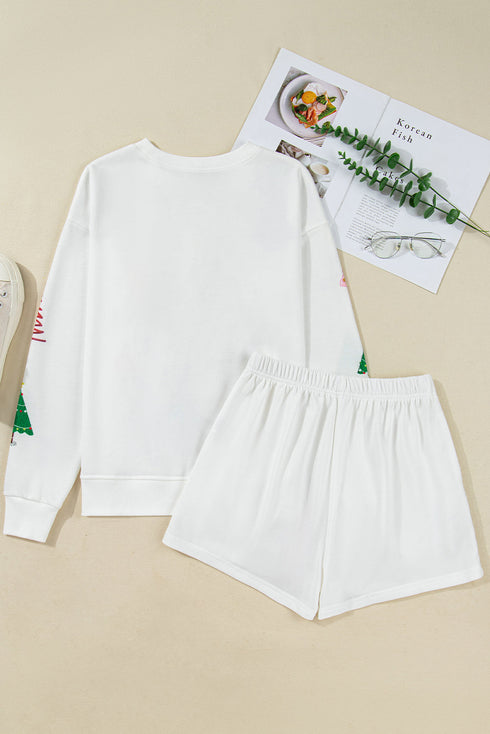 Tree Graphic Long Sleeve Top And Striped Shorts Lounge Set