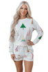 Tree Graphic Long Sleeve Top And Striped Shorts Lounge Set