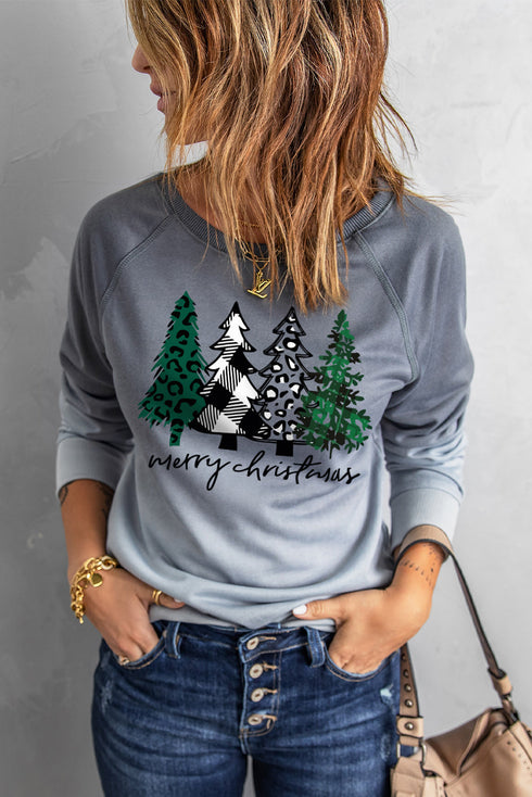 Tree Graphic Print Long Sleeve Pullover Sweatshirt