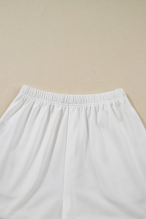 Tree Print Crew Neck Drop Shoulder Long Sleeve Shorts Lounge Set