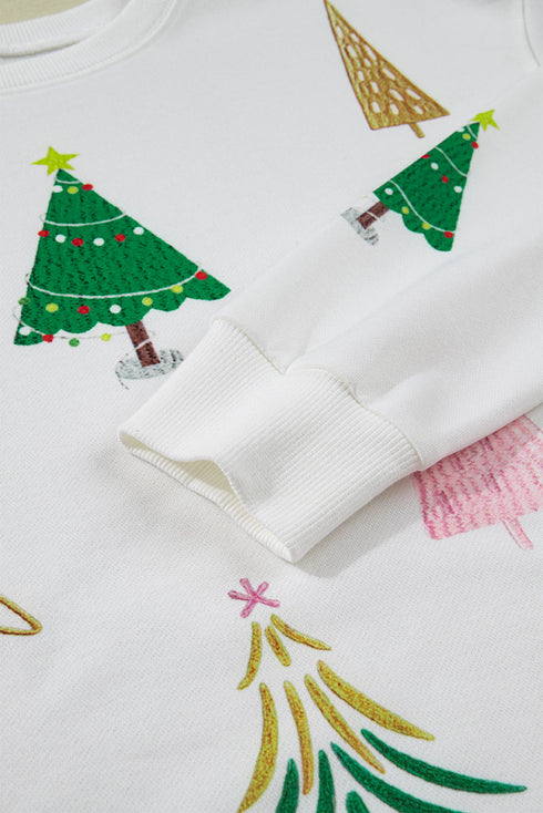 Tree Print Crew Neck Drop Shoulder Long Sleeve Shorts Lounge Set