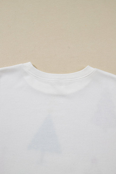 Tree Print Crew Neck Drop Shoulder Long Sleeve Shorts Lounge Set