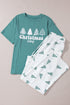 Tree Print Tee And Wide Leg Pajama Set