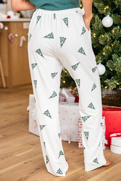 Tree Print Tee And Wide Leg Pajama Set