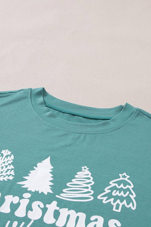 Tree Print Tee And Wide Leg Pajama Set